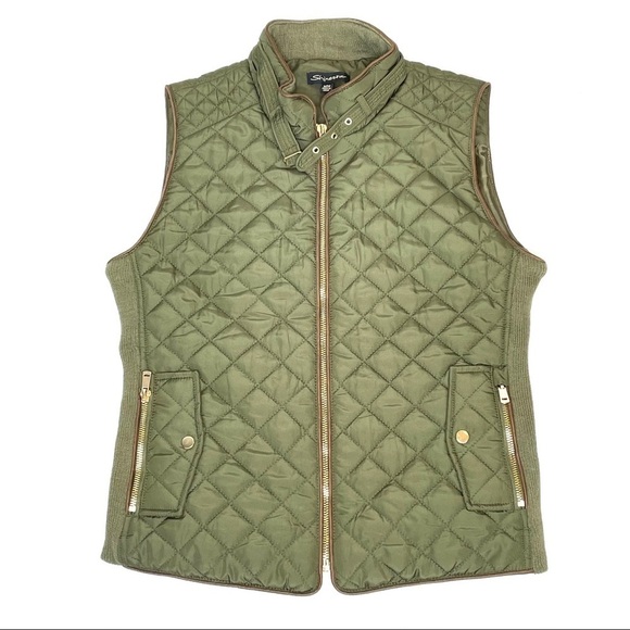 Shinestar Olive Green Gold Brown Quilted Vest Sz M - Picture 6 of 6